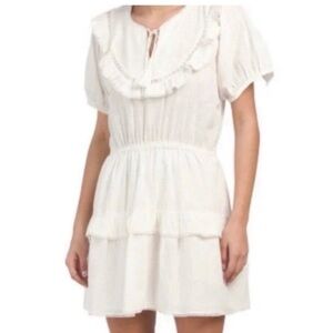 DRA Off White Cotton Boho Mini Dress Ruffle-Tier Mini